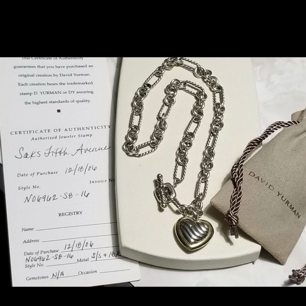 David Yurman Figaro Cable Heart 18k Yellow Gold-Sterling Silver Pendant Necklace - Picture 4 of 12